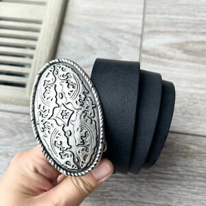 Cleo Black Silver Tone Leather Belt Made in Canada